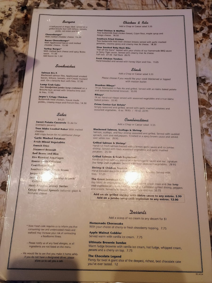 Jasper's Restaurant Menu - Image 2